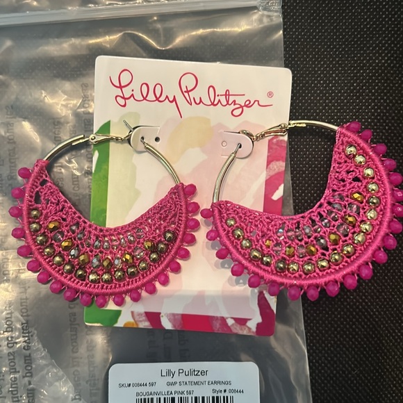 NWT Lilly Pulitzer Bougainvillea Pink statement earrings - Picture 1 of 5
